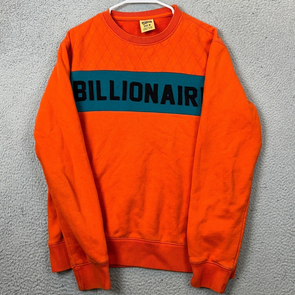 Billionaire Boys Club Sweatshirt Mens Medium Quilted Yoke Orange Teal Crew Neck